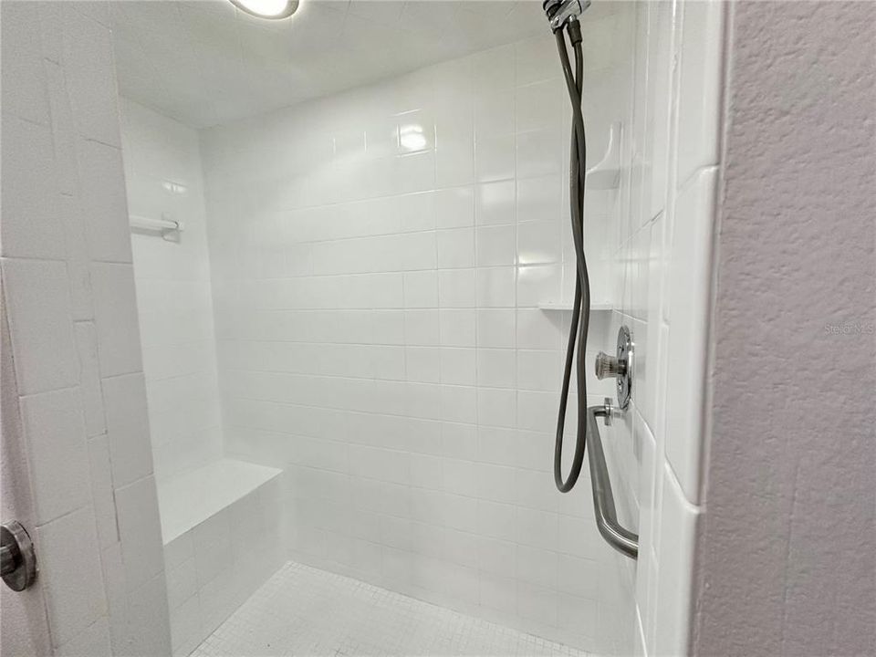 Grab bars and bench in shower