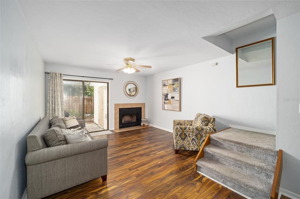 Furnished Living Room with Fireplace