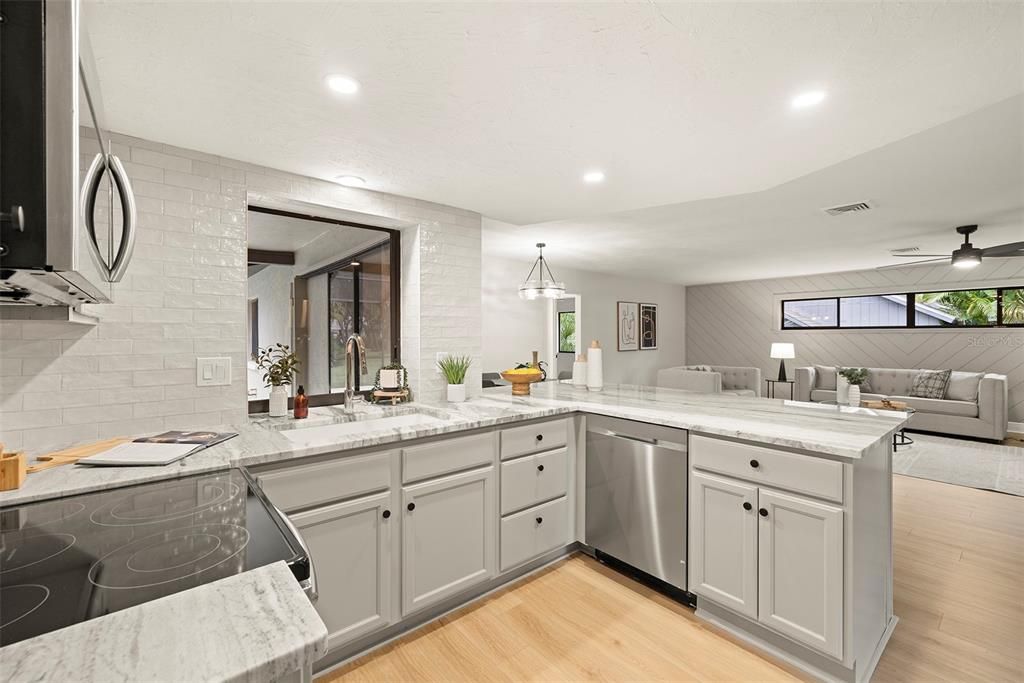 Kitchen open to second huge living area