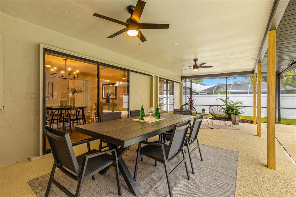 Covered lanai area showing pocket sliding door access