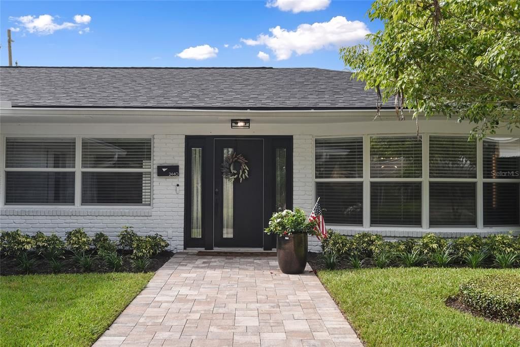 Front walkway with pavers and new landscaping