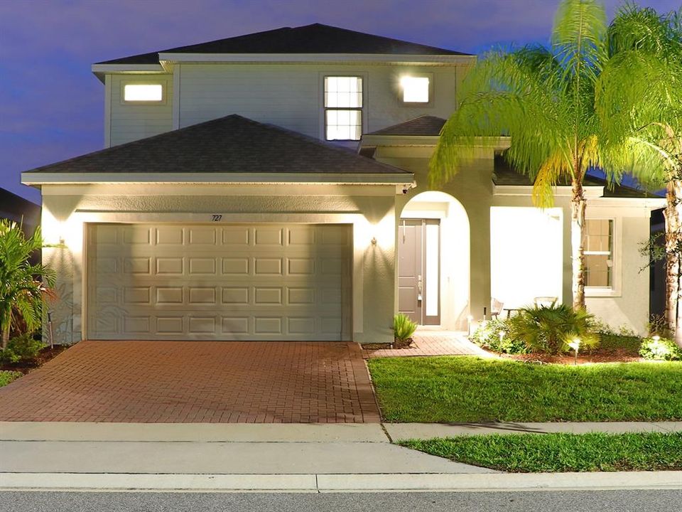 Front of property, lighting at night