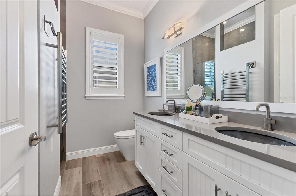 Guest bath with dual sinks!