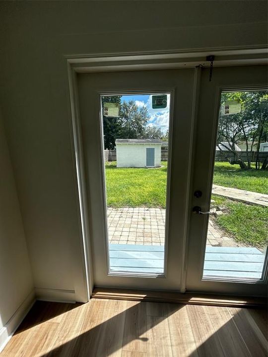 Dining room view of french doors