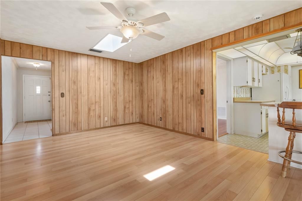 Family Room with Fan Right off Kitchen