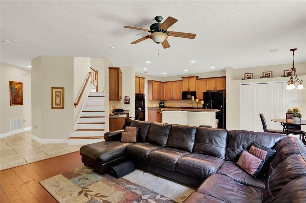 Large Family Room with Laminate Floors