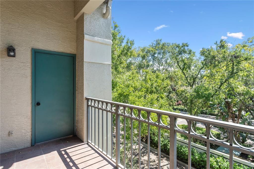 Balcony off of the living room with a great storage room