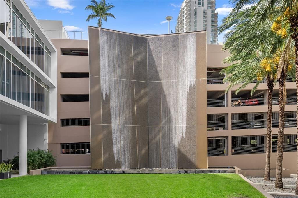 Enjoy the relaxing waterfall outside that sits in the middle of the two Signature condo buildings.