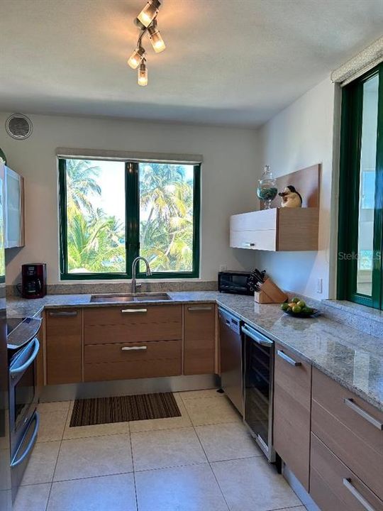 Large kitchen with great views and lots of natural light.