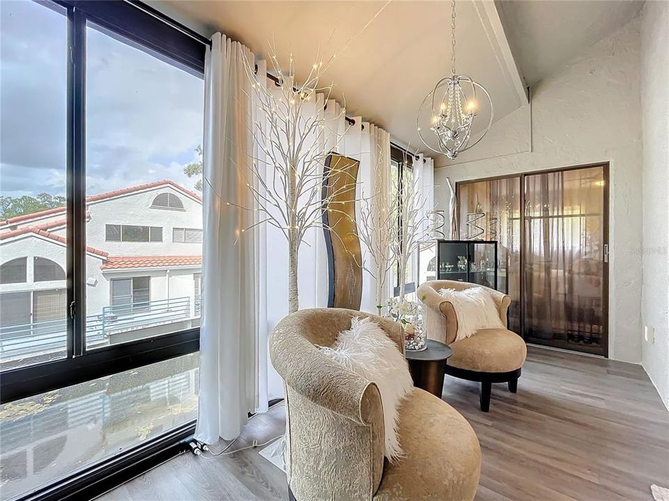 sunroom overlooking the fountain