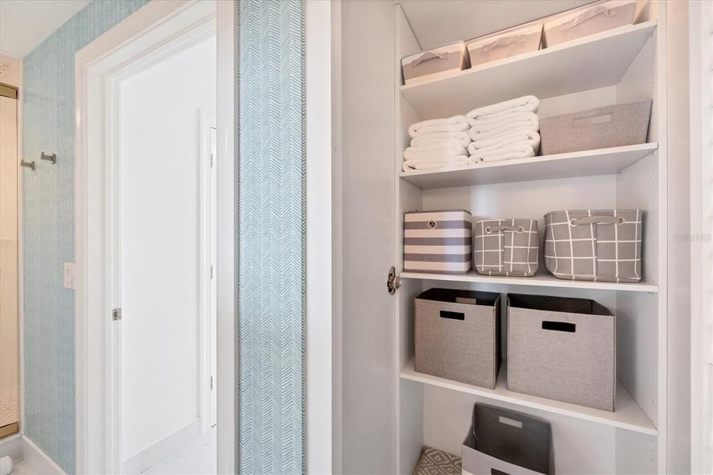 Primary bathroom linen closet