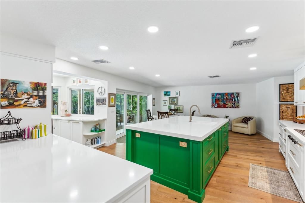 Wide open kitchen with multiple prep areas