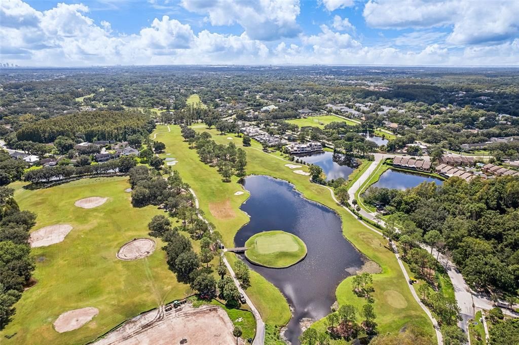 Aerial of golf course-9th hole of Pine