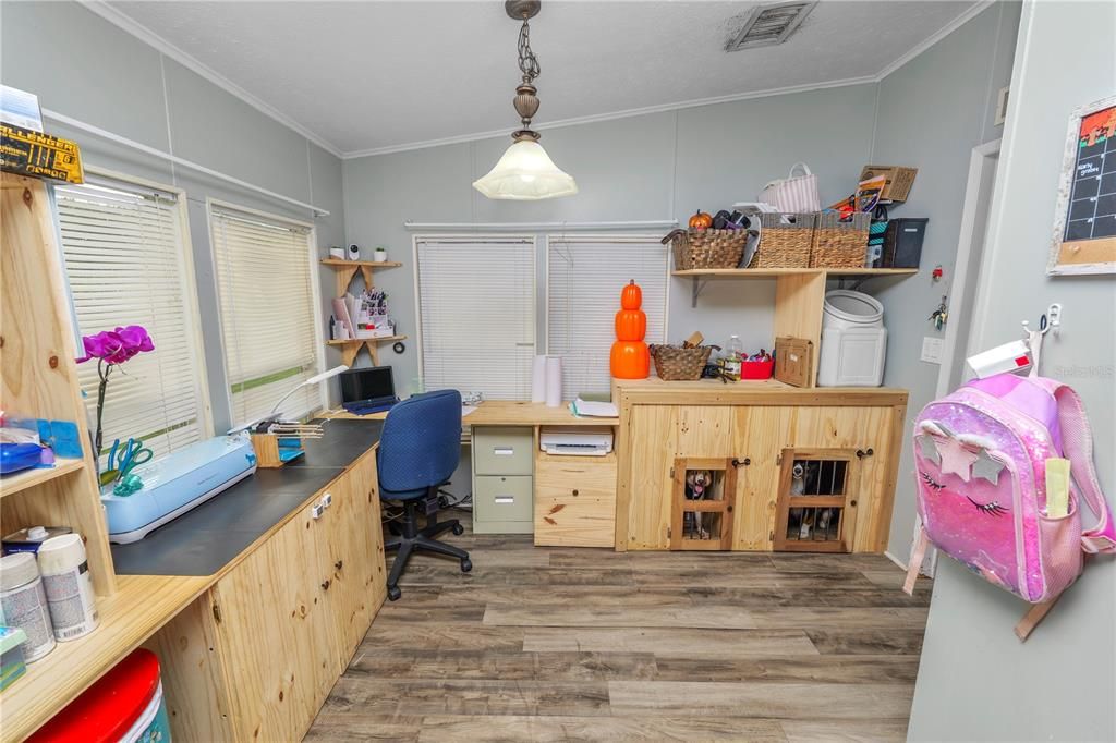 built in dog kennels/workspace off kitchen