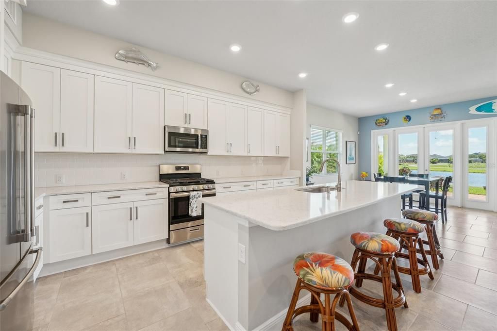 huge kitchen, quartz countertops