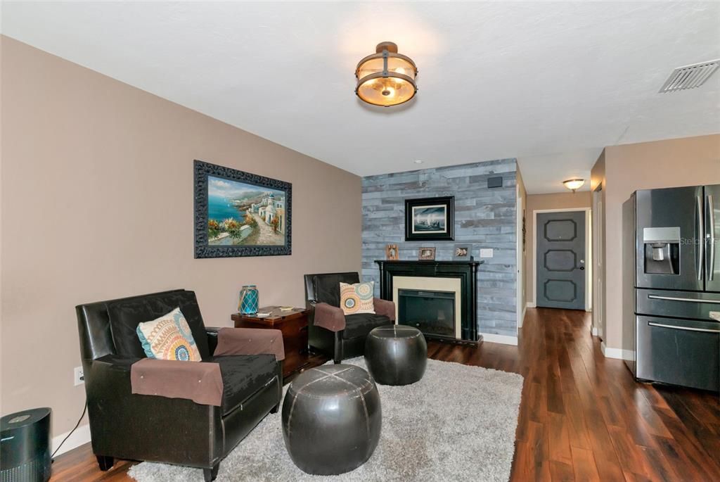 Family room with shiplap wall