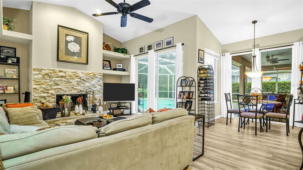 Sliding Doors Lead to Pool from Family Room