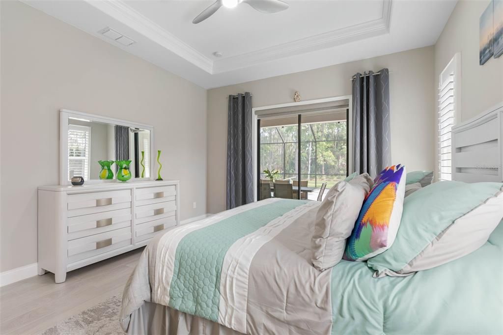 Primary bedroom with tray ceiling