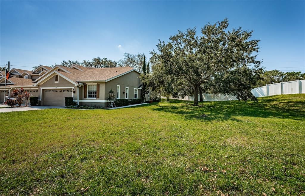 Front exterior showing fence and log lot