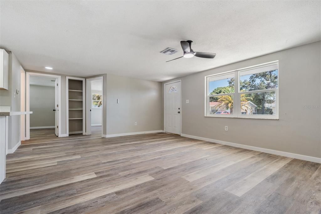 Family Room, New Flooring and Ceiling Fan