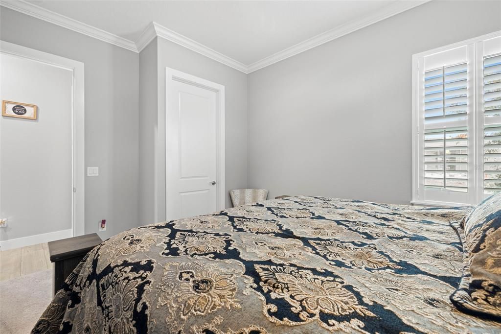 2nd Bedroom With Walk-in Closet, Crown Molding & Plantation Shutters