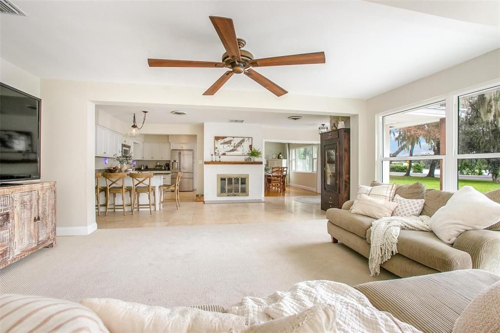 View of kitchen and dining from from living room