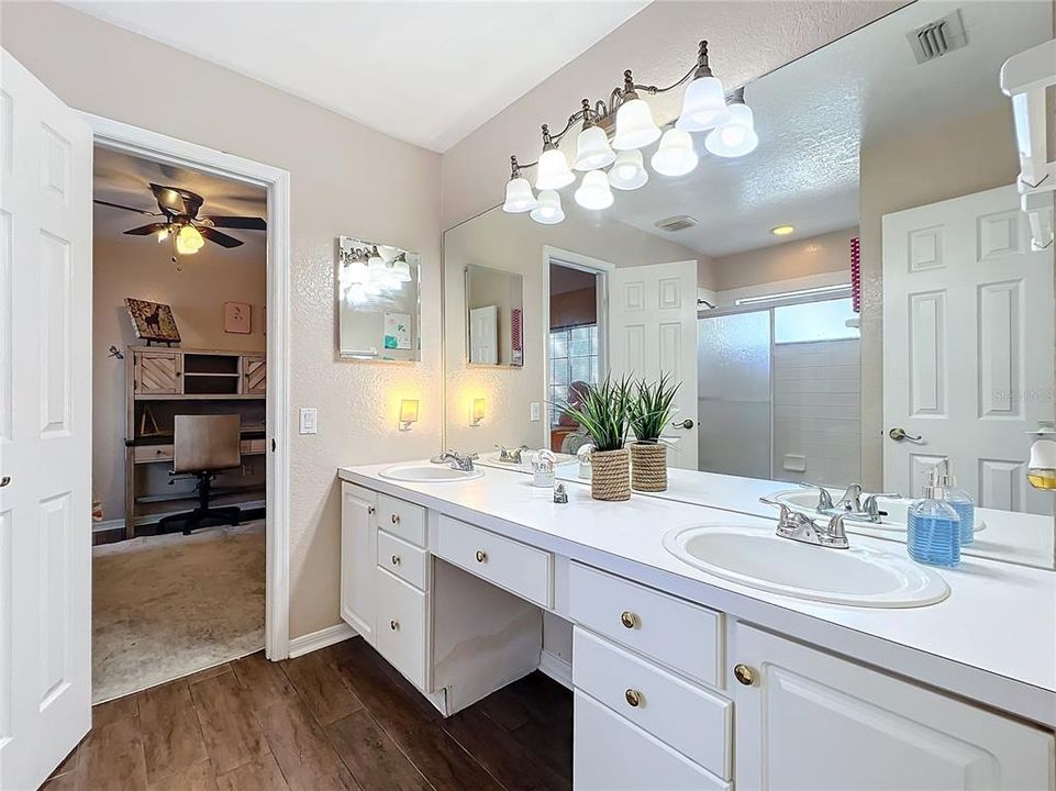 Shared bathroom double sink