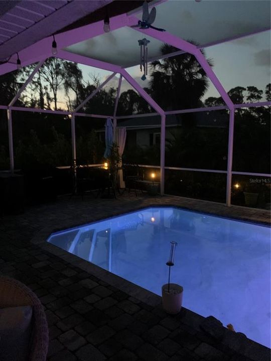 View of pool at night