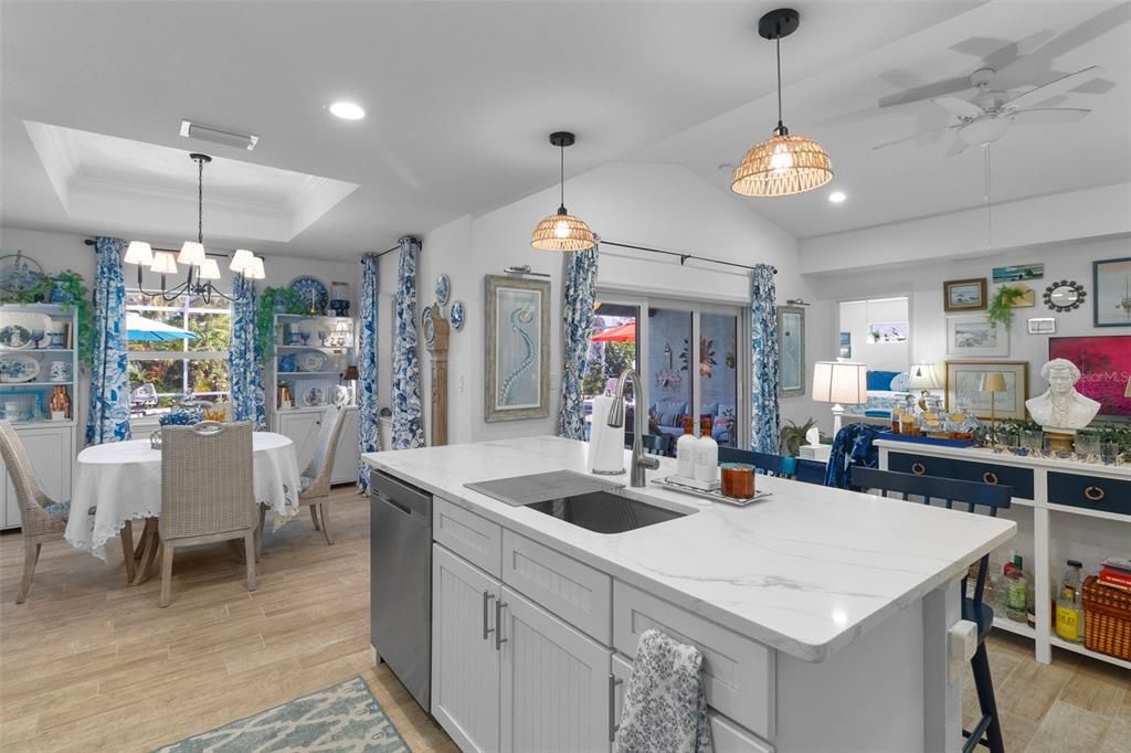 Kitchen showing Island and Dining Room