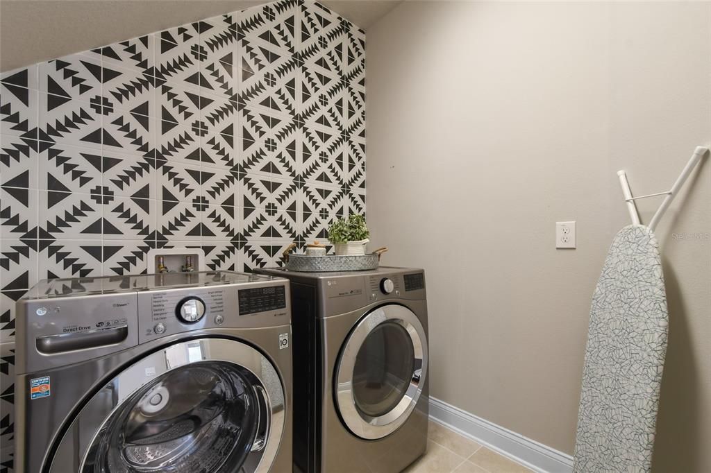 Laundry Room with Custom Tile Wall