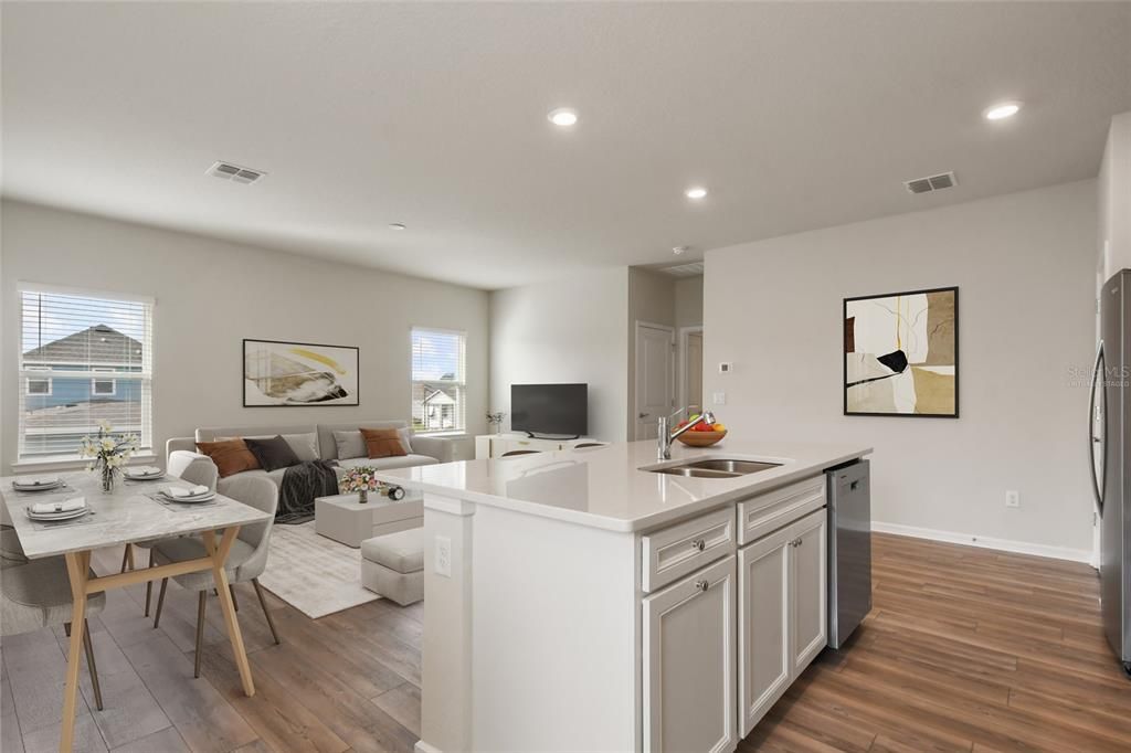 Family Room and Kitchen Virtually Staged