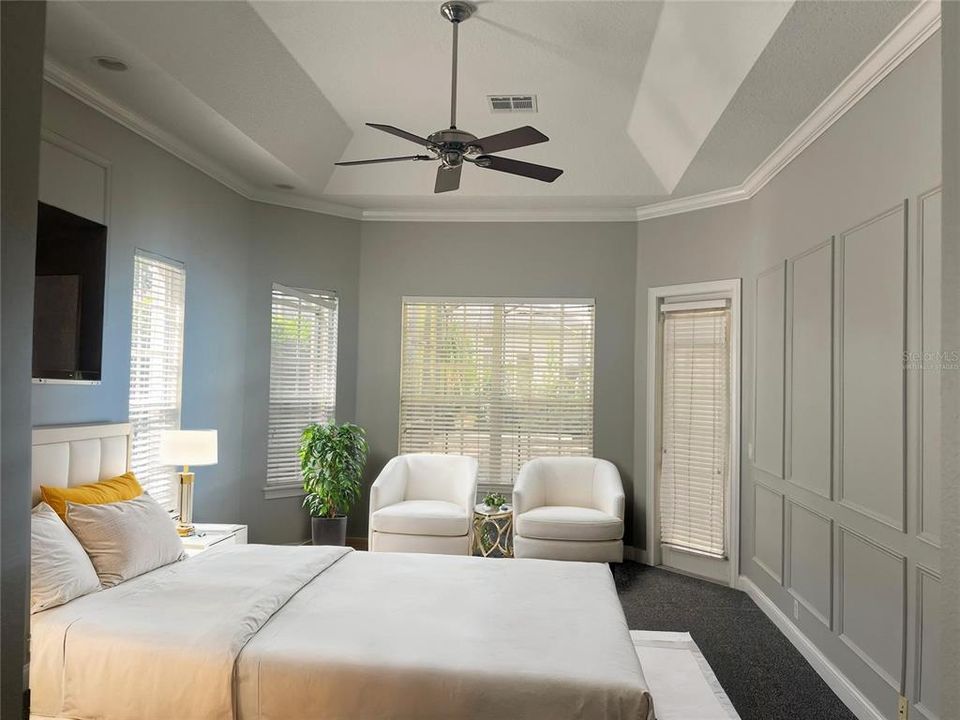 Virtually Staged - Master Bedroom w/door to Pool