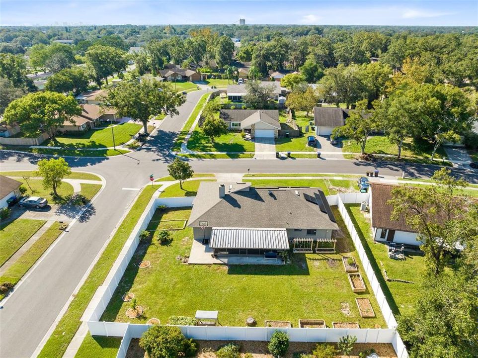 Aerial view of the rear of the home.