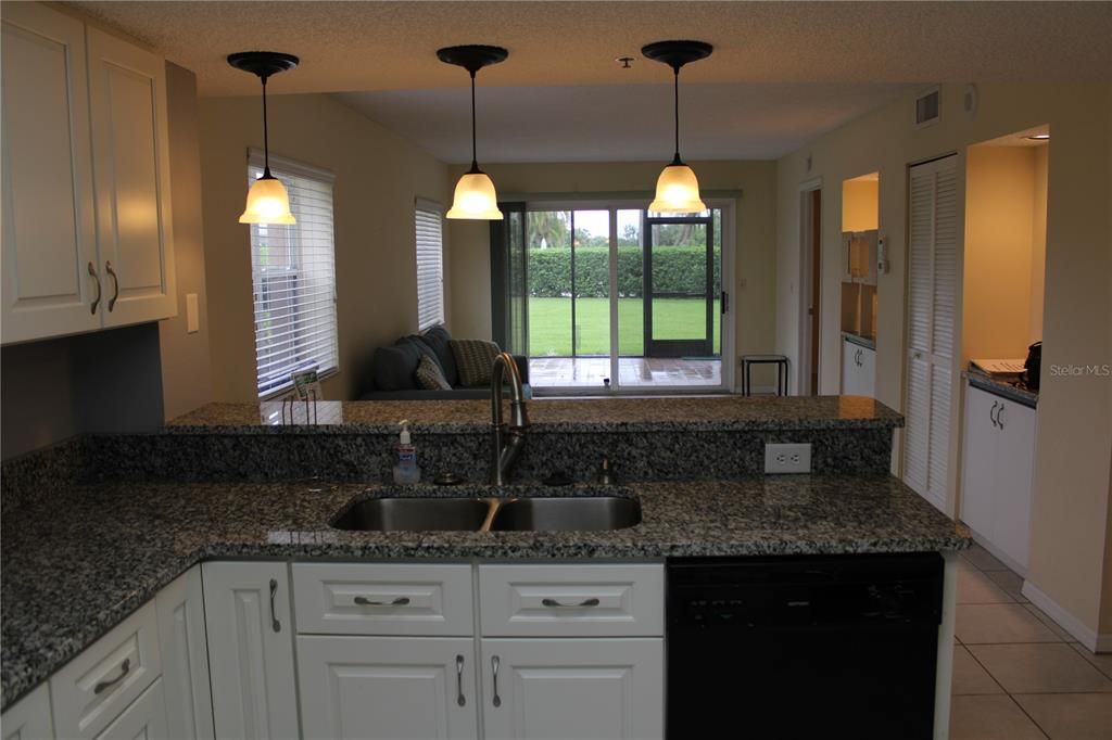 Kitchen overlooking dining and family room