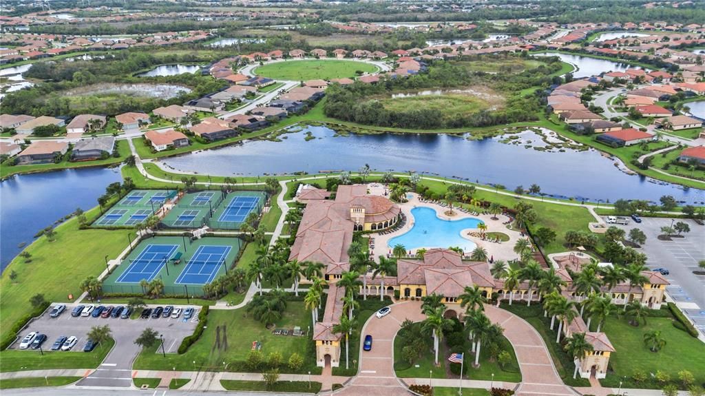 Aerial of grand entrance and resort style amenities