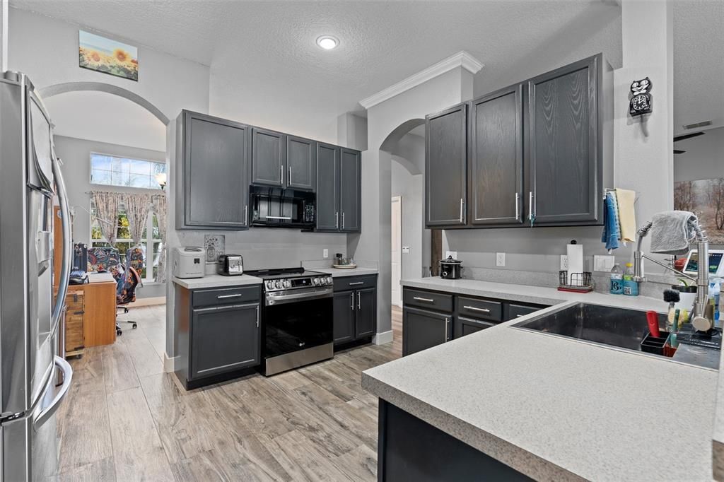 modern kitchen with stainless steel appliances