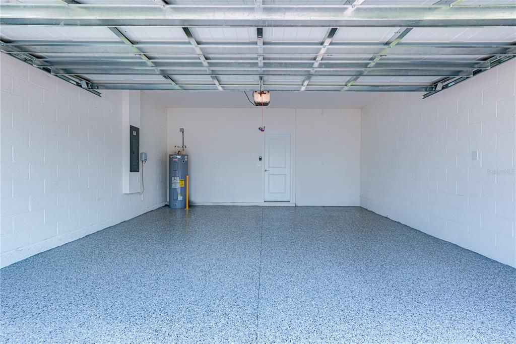 garage with epoxy flooring