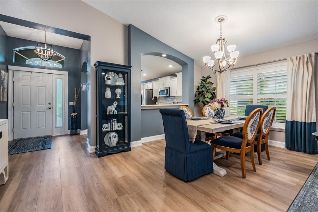 Dining area adjoins the kitchen and large window