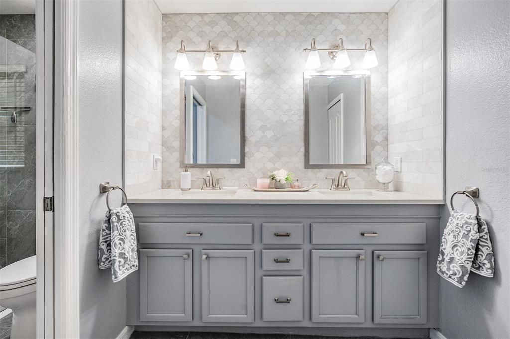 Double vanity offers additional storage options