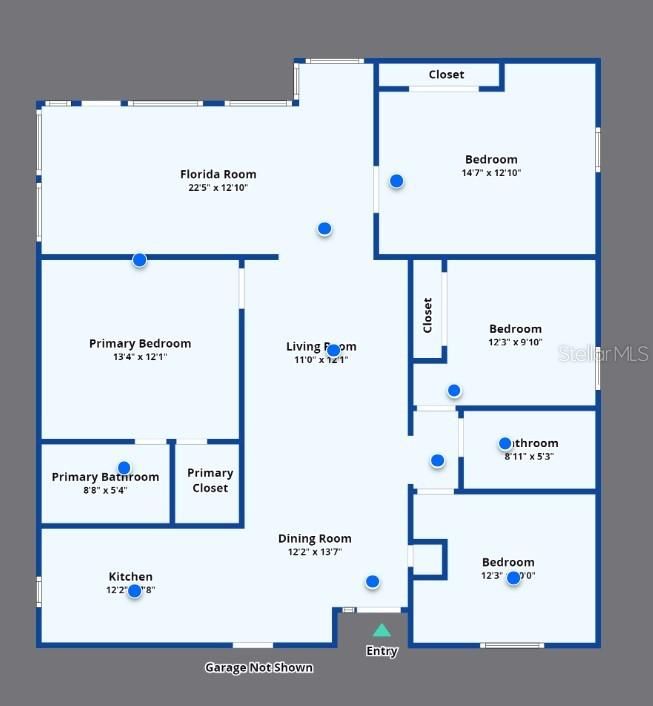 Note - The 2 car garage is not shown on this floor plan rendering. It is located in front of the kitchen with a direct access door into the kitchen.