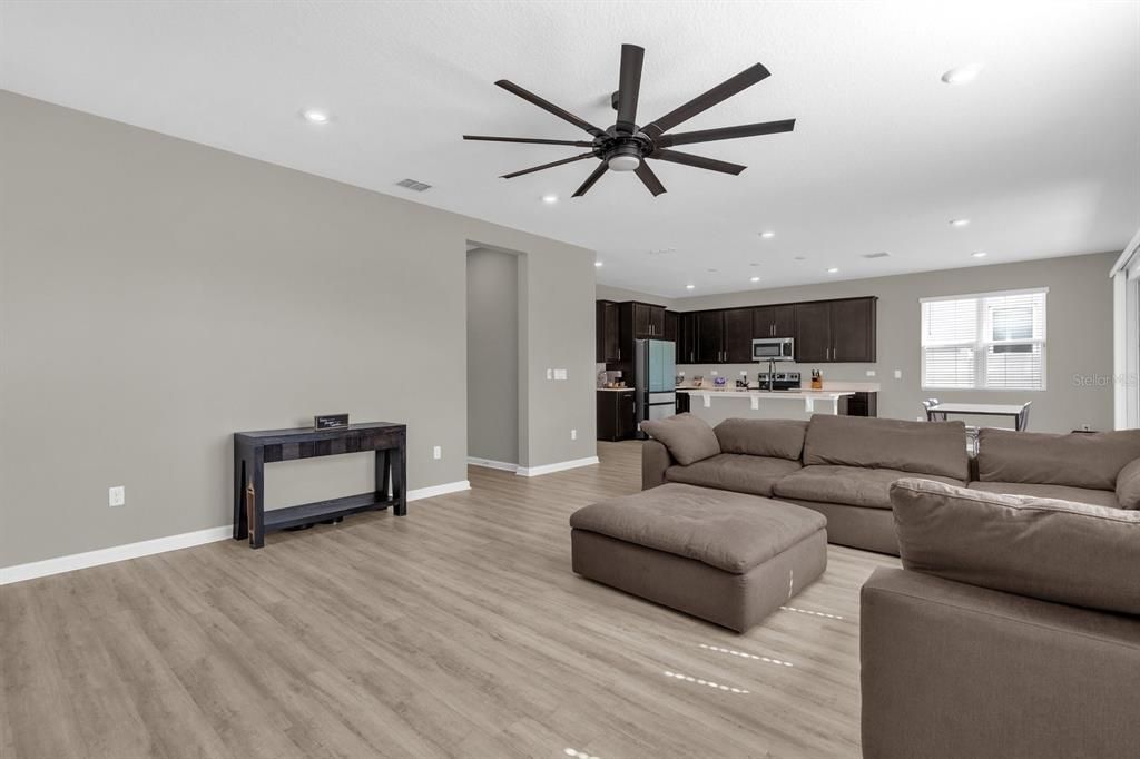 Family room with view of Kitchen