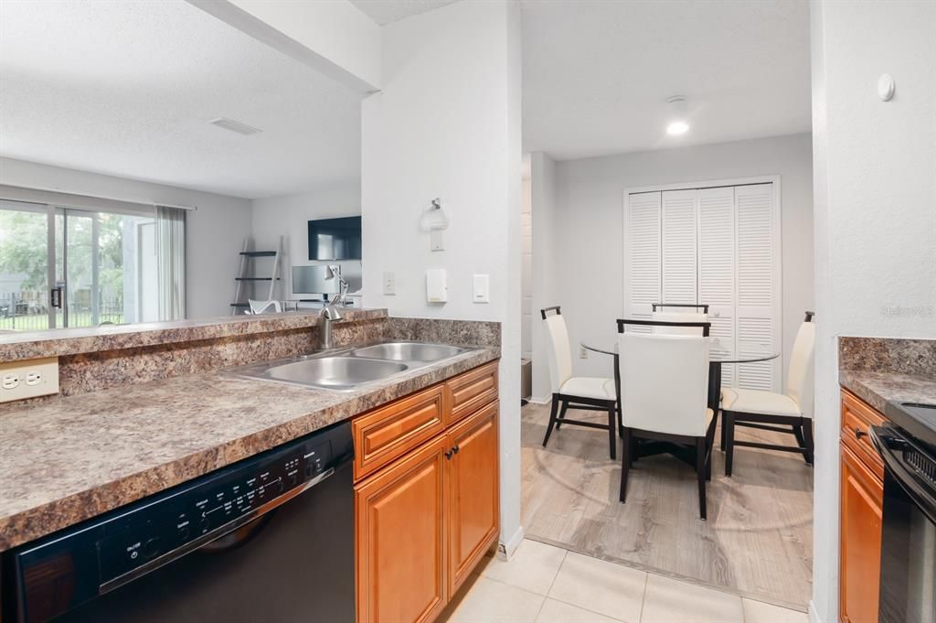 Kitchen looking into dining area