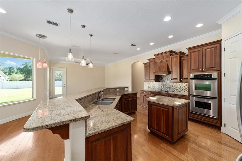 Granite counters, walk in pantry, dual ovens.