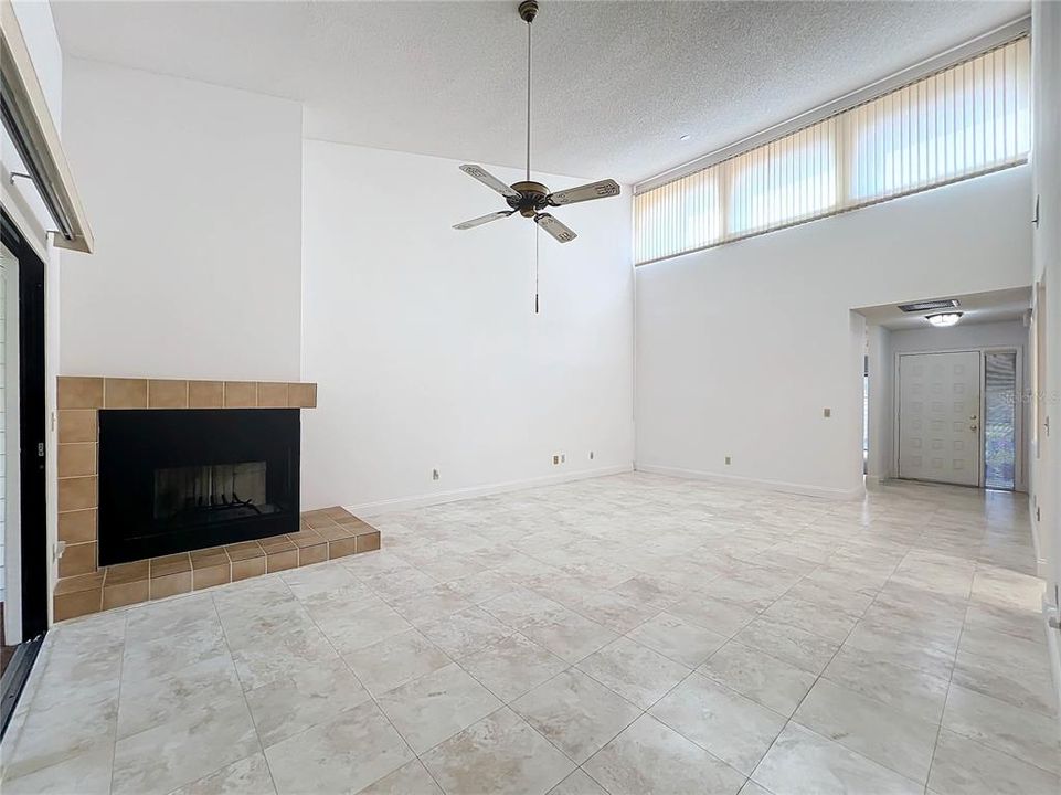 Wood burning fireplace and lots of natural light