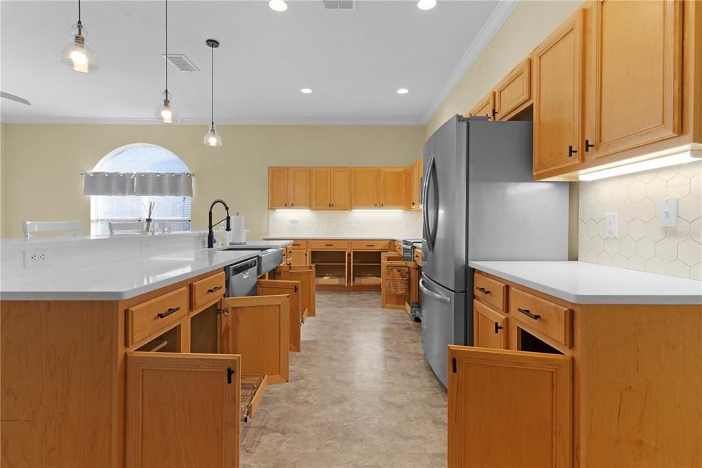 Kitchen showing pull-out drawers