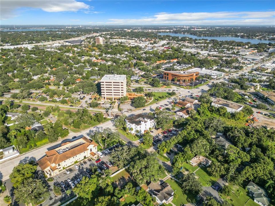 An aerial view looking northwest.