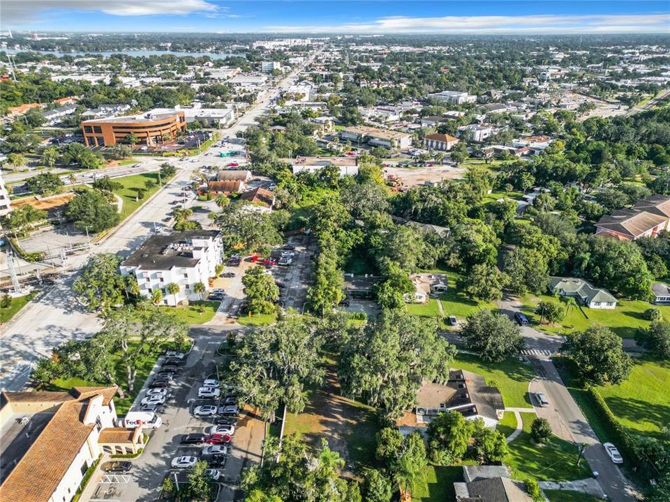 An aerial view looking north with Orange Avenue going toward Park Avenue not far away.