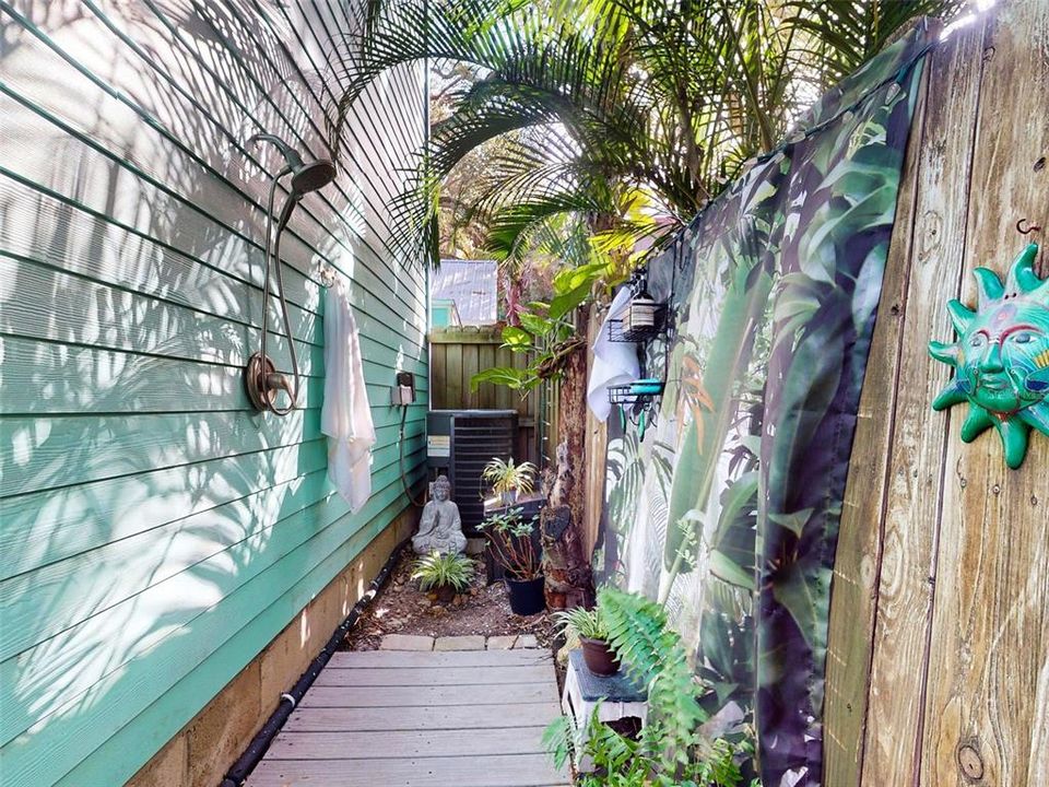 Outdoor Shower area in back yard past the Zen Garden