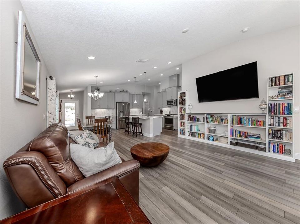 The great room shelving is a great addition for books and games