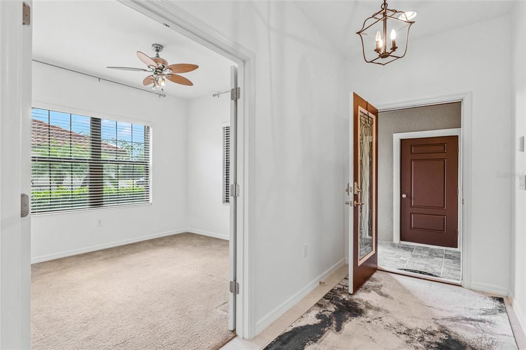 Access garage through door on covered patio